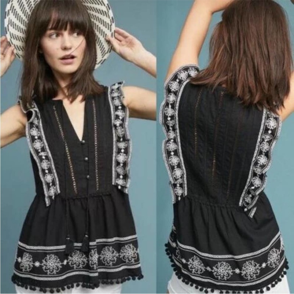 Anthropologie Akemi + Kin Adelina Embroidered Boho Blouse Size 8
